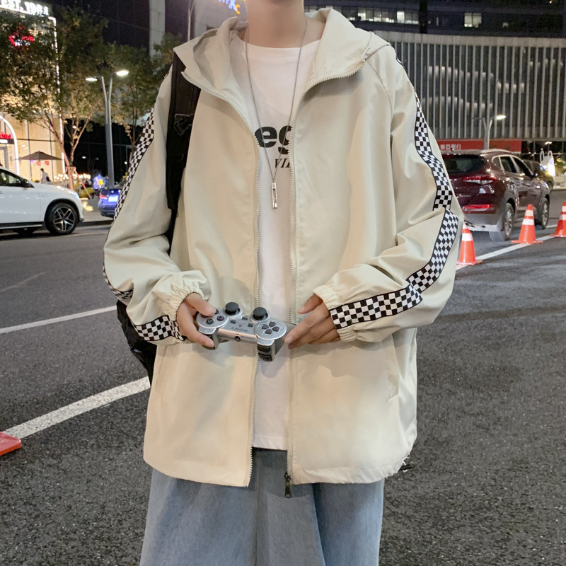 JK3083秋装新款格子撞色夹克男宽松外套韩版连帽上衣JK015-P45图片