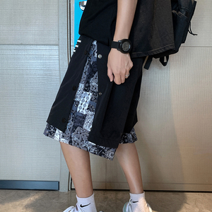 工装短裤男腰果花夏季外穿薄款潮牌宽松排扣休闲五分裤D图片