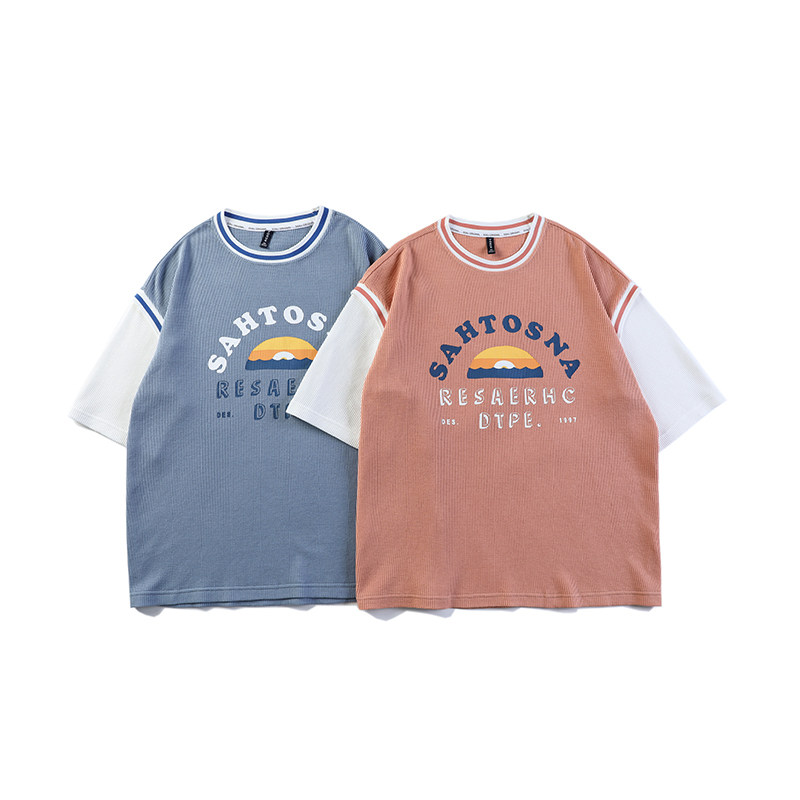 假两件短袖T恤男潮牌ins夏季港风宽松上衣服嘻哈半袖体恤T165,男装T恤,星座308B-2