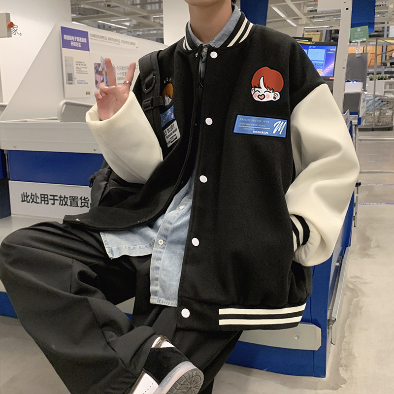 复古棒球服夹克2023秋新款韩版宽松撞色拼接学生外套JK0143-P50图片