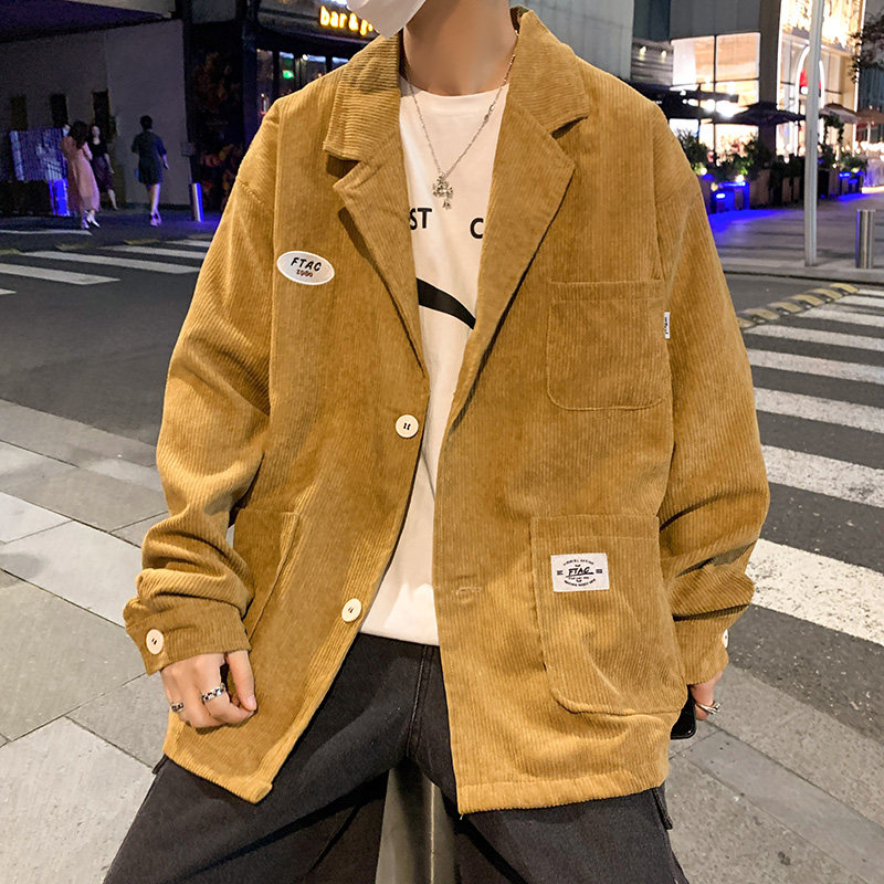 灯芯绒西装夹克男潮牌胖子休闲日系外套古着春秋XZ06-P60,男装夹克,星座308B-2