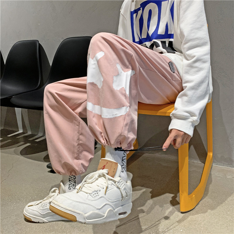 潮牌休闲裤子男秋季潮流宽松直筒束脚港风运动裤K0364-P28,男装休闲裤,星座308B-2