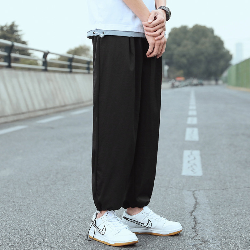 休闲裤男薄款夏季2021新款潮流运动宽松抽绳束脚九分裤,男装休闲裤,星座308B-2