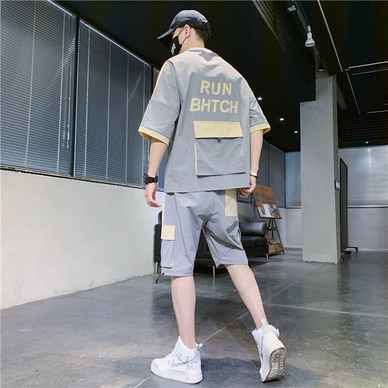 高品质工装套装男帅气夏季大码男装一套搭配运动夏装TZ12-P88,男装休闲套装,星座308B-2