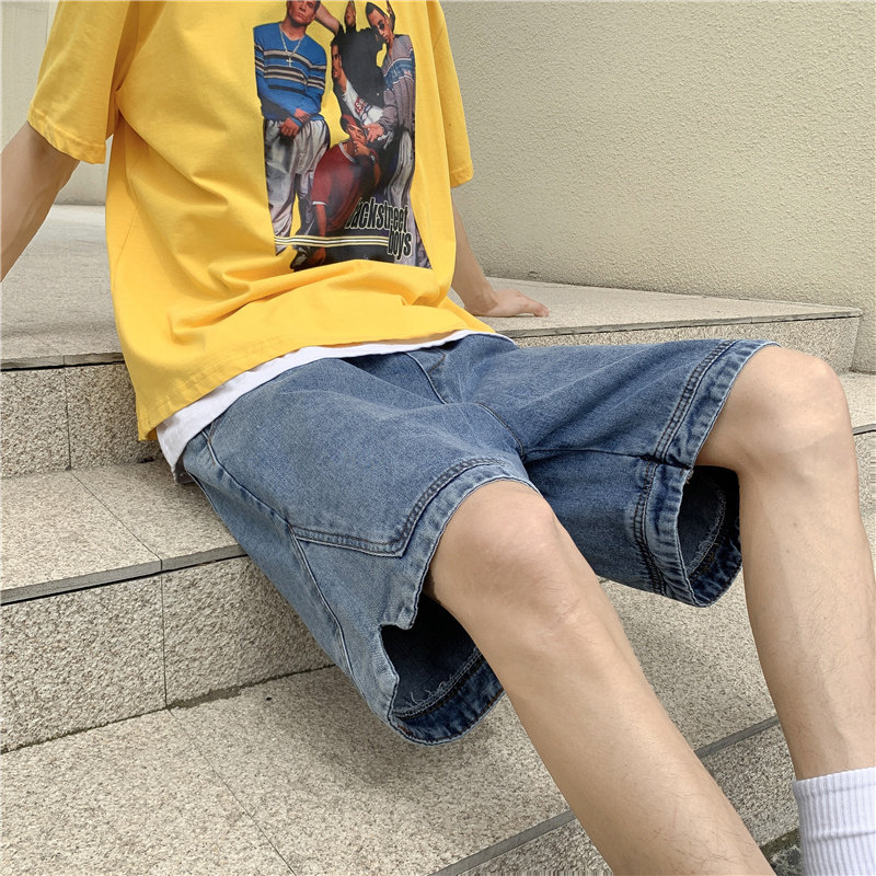 阔腿牛仔短裤男夏薄款2021新款直筒宽松五分裤ins潮D图片