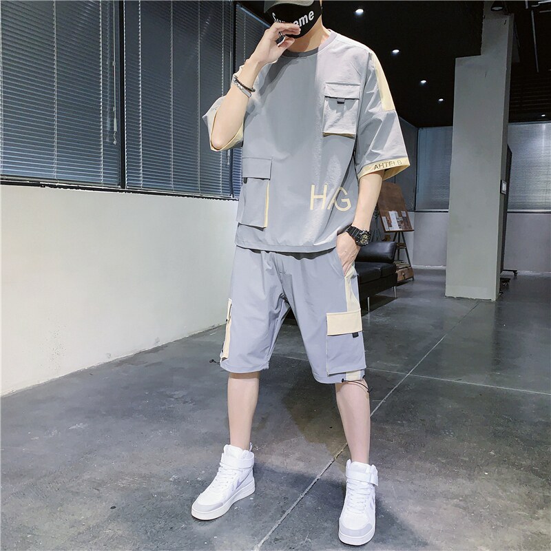 高品质工装套装男帅气夏季大码男装一套搭配运动夏装TZ12-P88图片
