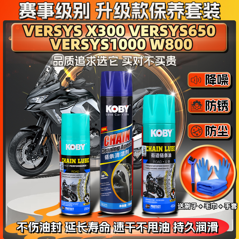 适用川崎VERSYS650/1000 X300 W800链条油蜡润滑清洗剂保养套装