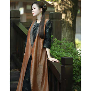上衣24秋款 柑香素染 双面马甲国风复古无袖 龟纹香云纱中式 简一