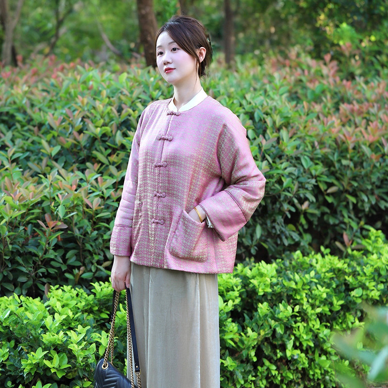 柑香素染真丝羽绒服国风短外套