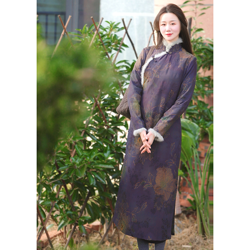 棉长款复古宽松纯手工棉衣