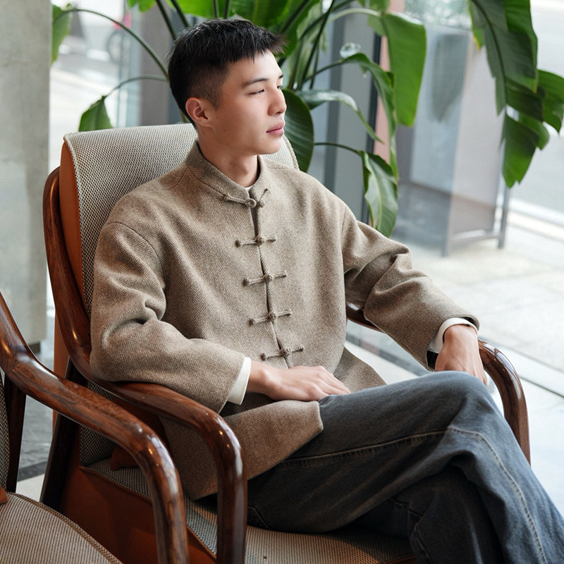 新中式双面羊毛盘扣唐装立领外套