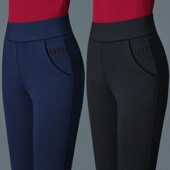 女士外穿松紧腰弹力长裤 2021秋冬新款 打底裤 加绒高腰休闲裤 子 大码