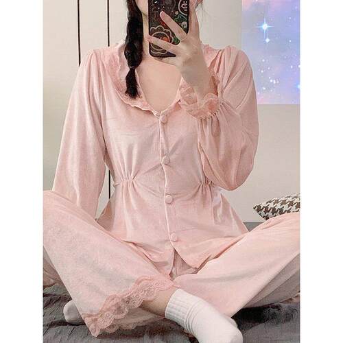 金丝绒宫廷风蕾丝边可外穿睡衣女