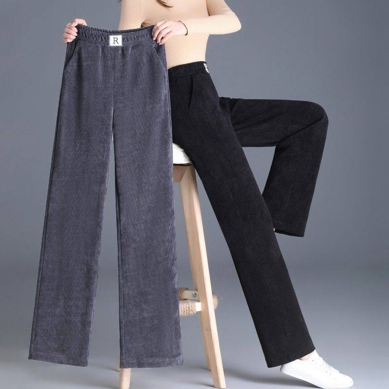 窄版高腰阔腿女2024秋冬新款时尚显瘦休闲裤松紧腰直筒裤长裤子,女装/女士精品,休闲裤,淘宝优惠券,粉丝福利购,淘宝优惠卷