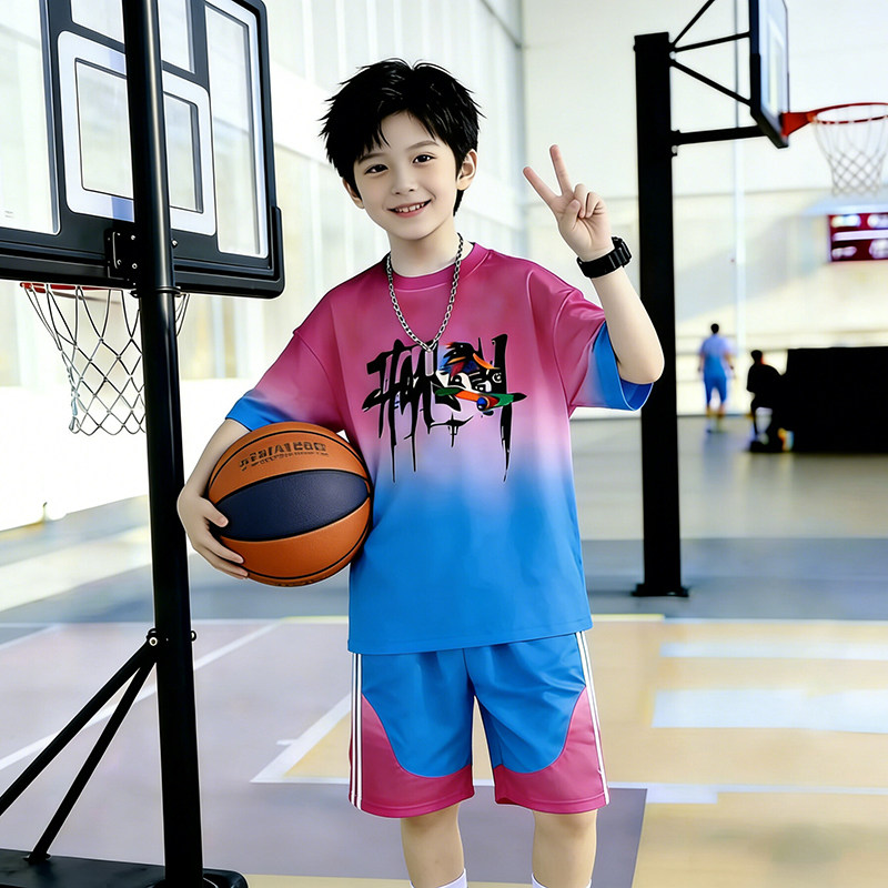 男童夏季冰丝透气篮球服两件套