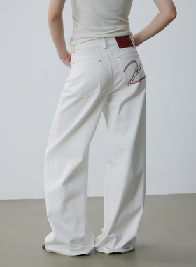 kani 13盎司丹宁 白色微喇窄版阔腿牛仔裤女秋冬慵懒松弛感裤子