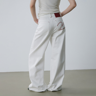 女秋冬慵懒松弛感裤 kani 阔腿牛仔裤 白色微喇窄版 子 13盎司丹宁