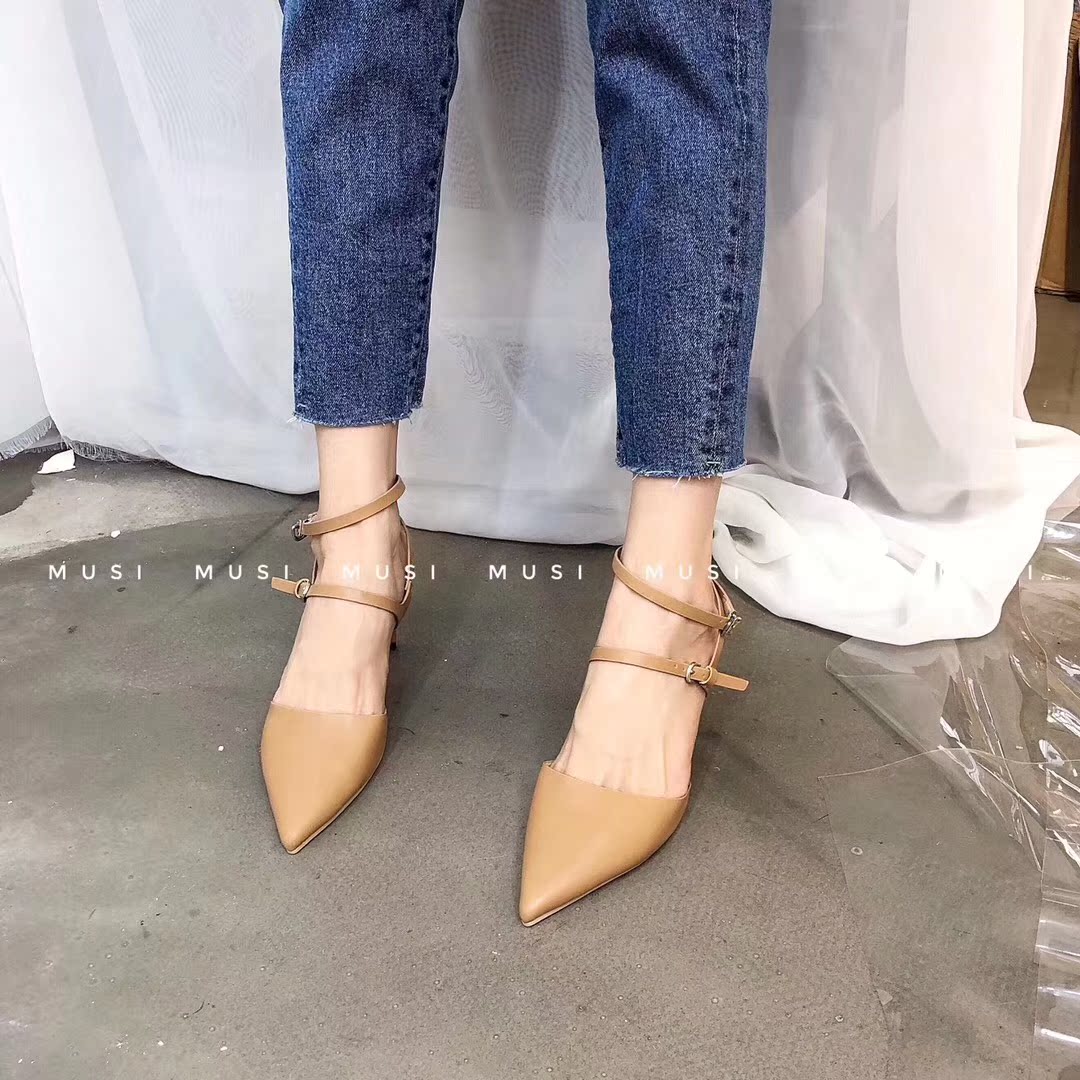 JUAN !Hong Kong street beat Vintage Hong Kong style ins the republic of korea Single shoes one word Cusp high-heeled shoesin the Women's Shoes, Low shoes  category - from Buy2taobao.com to provide professional Taobao agent buy service