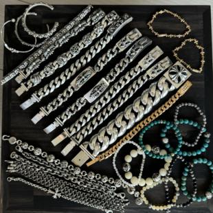 泰银粗款 手链童花镀S925银星星嘻哈痞帅圣剑手环女 圆环十字花男士