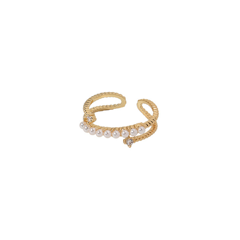 JAPANESE LIGHT LUXURY INDEX FINGER RING FEMALE COLOR GOLD PEARL ELEGANT INS COLD WIND DESIGN SENSE PERSONALITY OPENING ADJUSTABLE TIDE