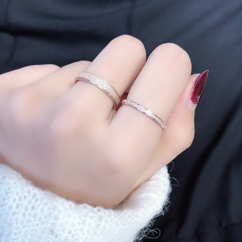 JAPAN AND SOUTH KOREA SIMPLE BASIC FROSTED TITANIUM STEEL PLATED 18K ROSE GOLD FINE SECTION INDEX FINGER RING FEMALE MALE COUPLE TAIL RING INS