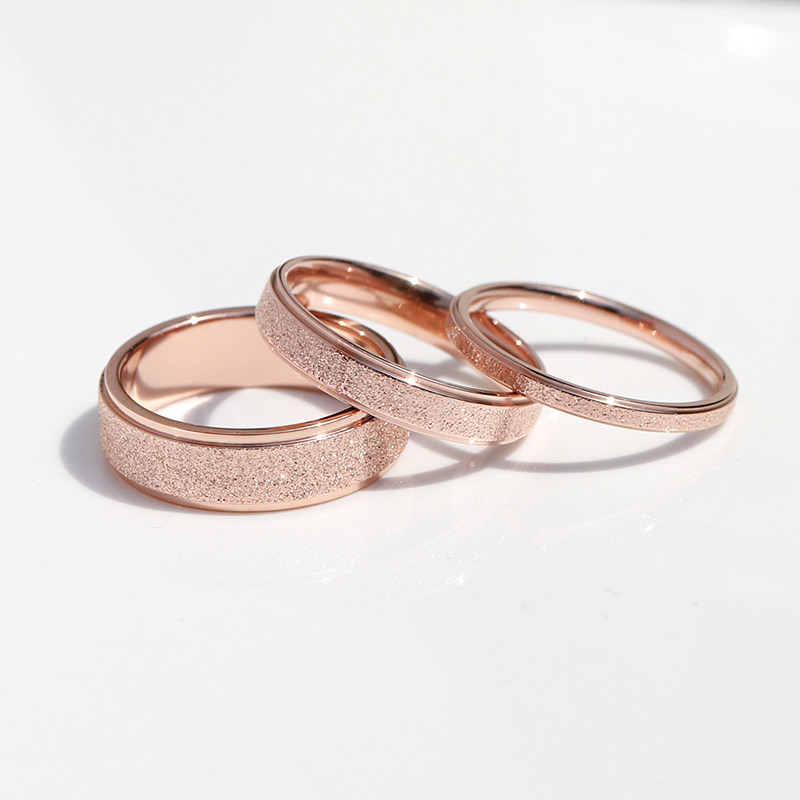 JAPAN AND SOUTH KOREA SIMPLE BASIC FROSTED TITANIUM STEEL PLATED 18K ROSE GOLD FINE SECTION INDEX FINGER RING FEMALE MALE COUPLE TAIL RING INS