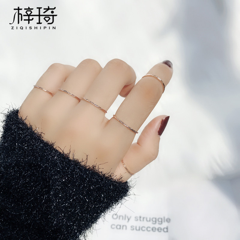 JAPANESE AND KOREAN PERSONALITY TRENDY SIMPLE THIN INDEX FINGER RING FEMALE TITANIUM STEEL PLATED 18K ROSE GOLD TAIL JOINT RING