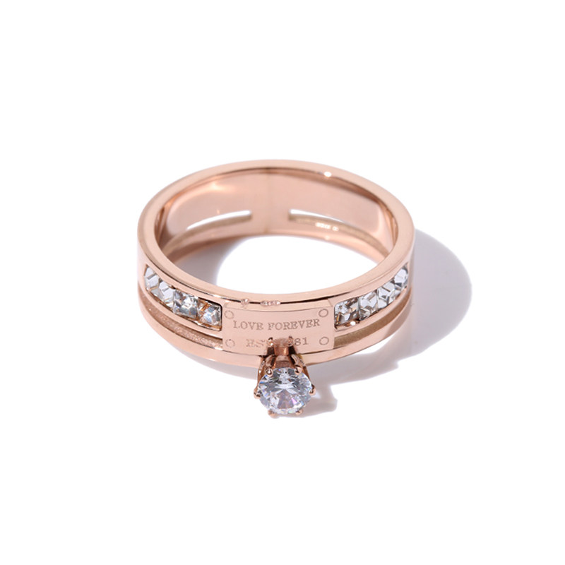 BIG ZIRCON TITANIUM STEEL DOUBLE-LAYER INDEX FINGER RING WOMENS LIGHT LUXURY FASHION HIGH-END SENSE OF PERSONALITY RINGS INS HIPSTERS COLD WIND