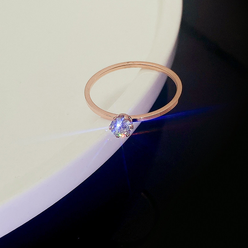 ULTRA-THIN SINGLE DIAMOND RING FEMALE FASHION PERSONALITY NICHE DESIGN INS TRENDY DIAMOND COLD WIND ROSE GOLD INDEX FINGER RING