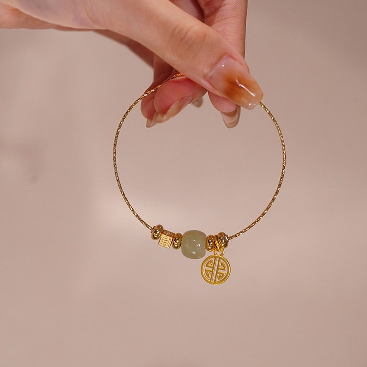 法式复古玉石福字手镯女韩国小众个性简约百搭气质时尚手链手镯