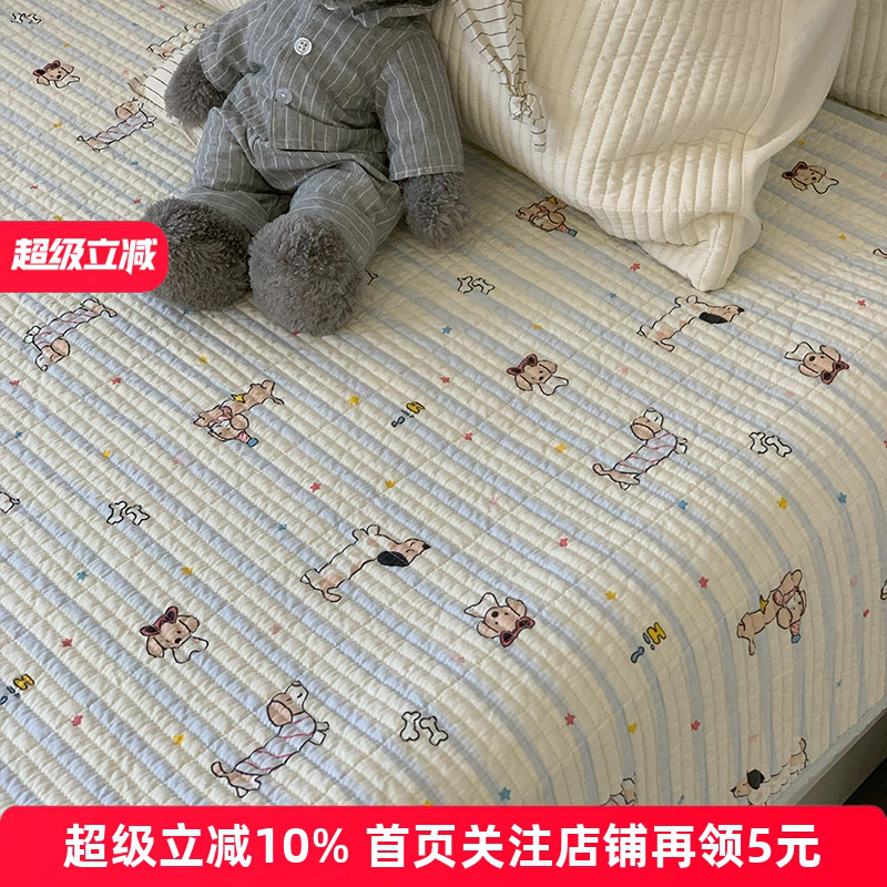 大鹅新品全棉床盖单件可机洗双面纯棉夹棉绗缝榻榻米防滑垫小床单