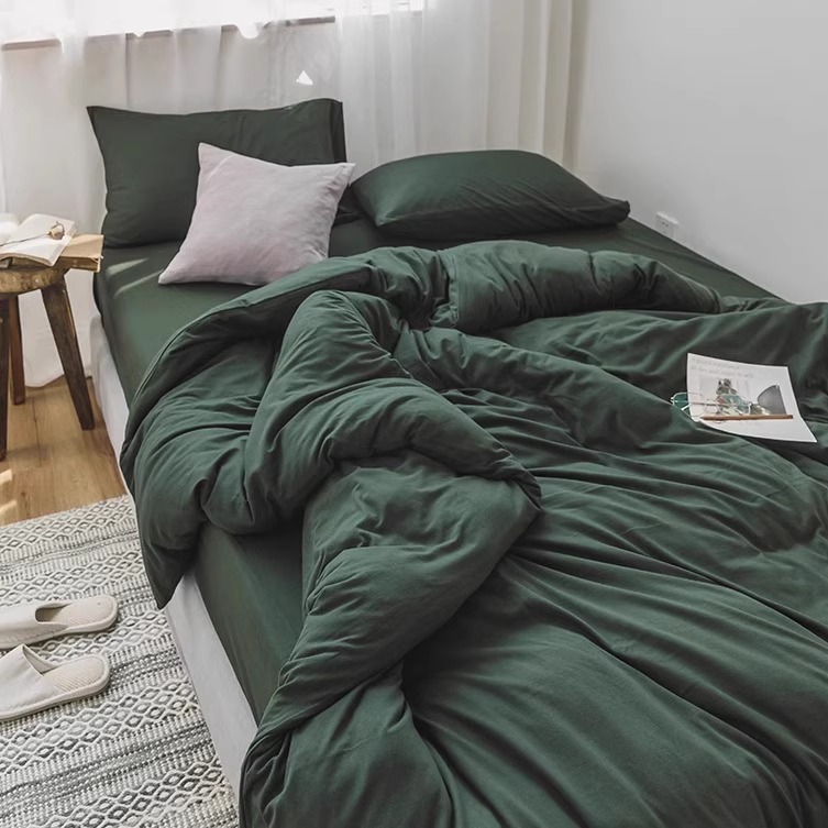 简约纯色裸睡全棉天竺棉四件套