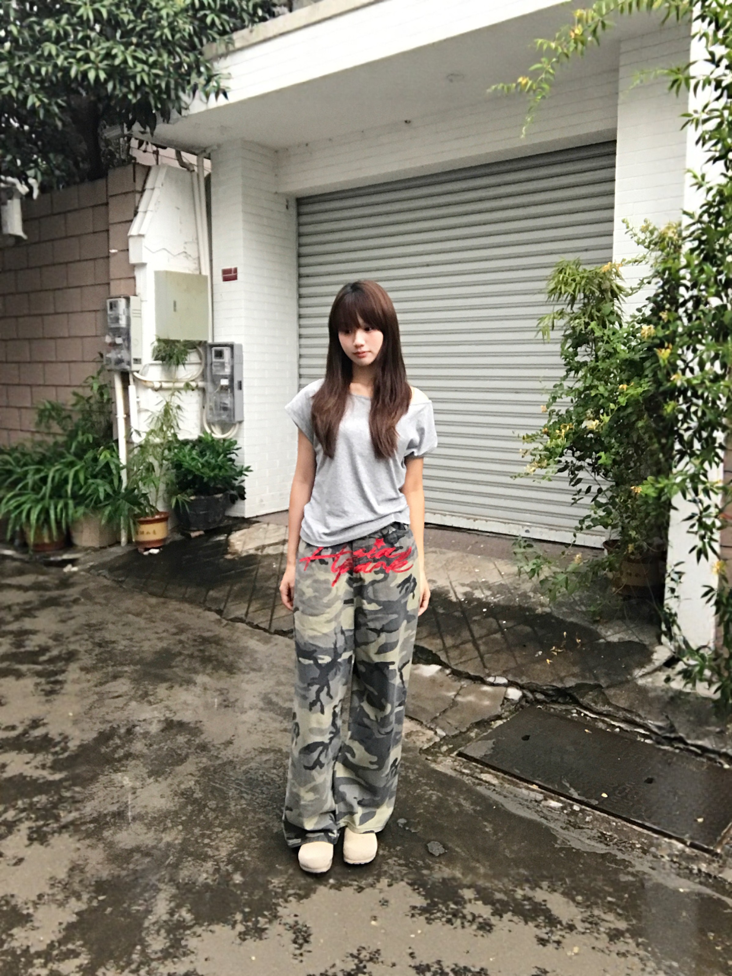Asiapark亚公园刺绣印花迷彩嘻哈国潮垂感oversize长裤