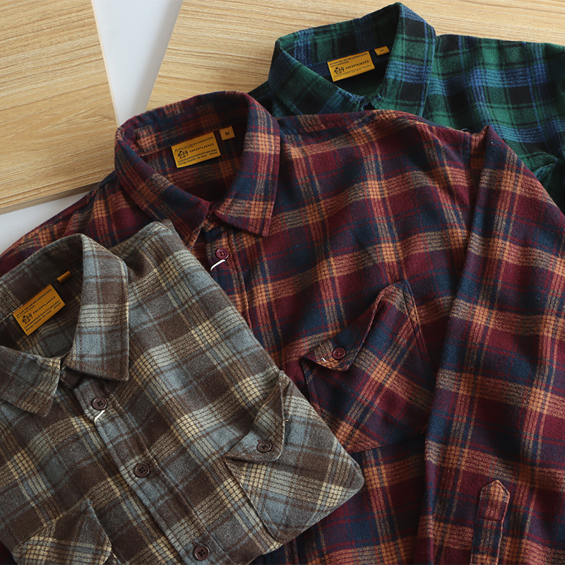 长袖衬衫雅痞嘎嘎格子条纹拼色