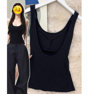 美式 黑色顯瘦內搭上衣夏 胖mm帶胸墊修身 設計感露背吊帶背心女大碼