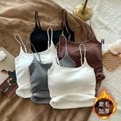 秋冬磨毛加绒加厚美背吊带背心女内搭带胸垫辣妹保暖打底防寒上衣