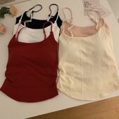 新款 纯欲甜辣设计感褶皱吊带背心女带胸垫内搭外穿修身 美背上衣夏