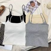 小吊带背心带胸垫美背一体内搭外穿修身 夏季 新款 显瘦纯色短上衣女