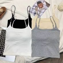 夏季新款小吊带背心带胸垫美背一体内搭外穿修身显瘦纯色短上衣女