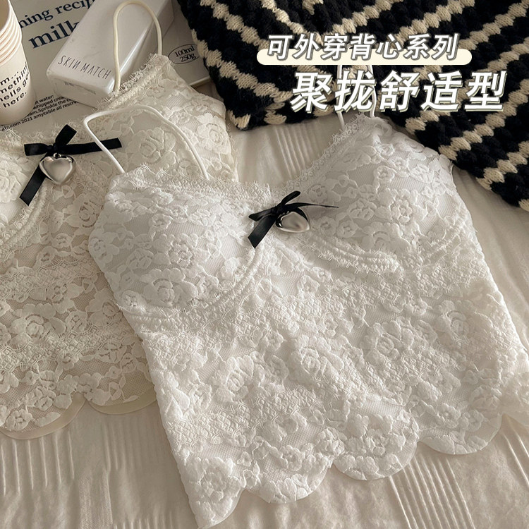 春夏新款蕾丝吊带背心女自带胸垫蝴蝶结外穿内搭外穿打底美背上衣,女装/女士精品,背心吊带,淘宝优惠券,粉丝福利购,淘宝优惠卷