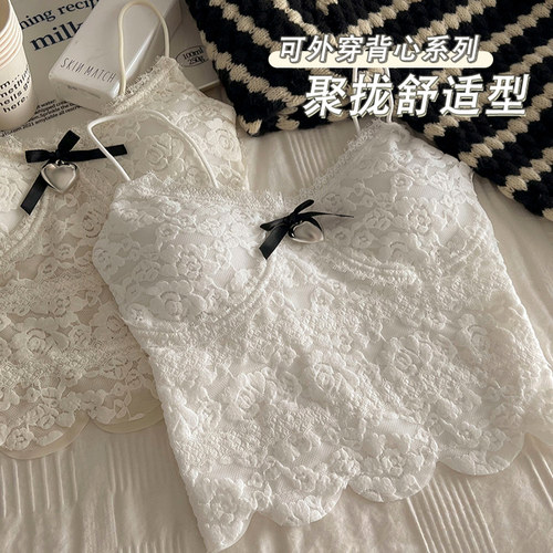 春夏新款蕾丝吊带蝴蝶结带胸垫