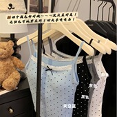 辣妹纯欲风蕾丝花边小吊带背心女夏季 带胸垫波点修身 内搭外穿上衣