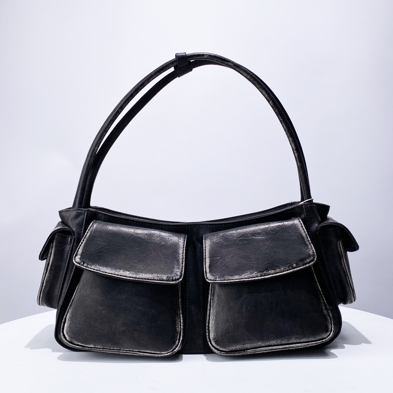 欧美复古机车包小众设计包包2024新款个性辣妹做旧皮革腋下单肩包