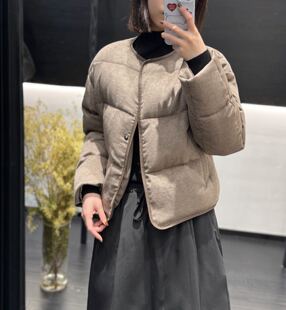 90鹅绒2025冬季新款羊毛尼羽绒服女轻奢短款圆领加厚保暖高端外套