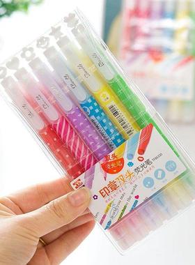 天卓TF86330 带印章双头荧光笔 彩色荧光笔办公记号笔 学生标记笔