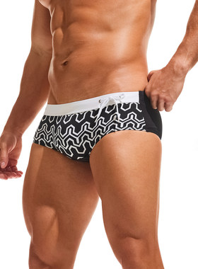 TADDLEE男士三角泳裤速干防尴尬黑白几何印花专业训练游泳裤