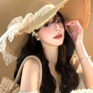 新款 帽檐草帽韓版 沙灘度假防曬海邊遮陽帽夏季 太陽帽 帽子夏天時尚