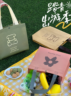 露营野餐手提袋加厚无纺布收纳袋零食水果大容量轻便包装袋子Y62