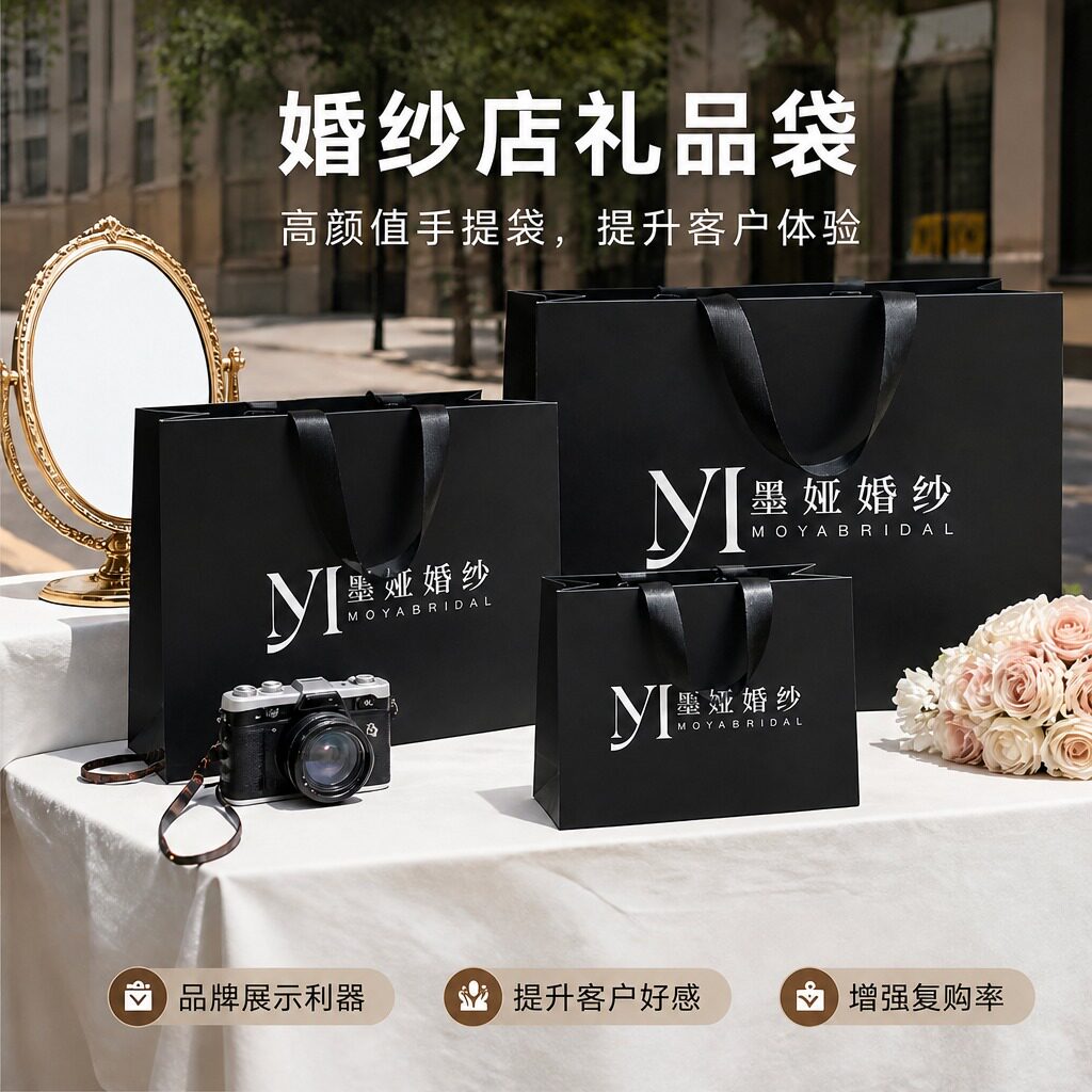 高级婚纱店礼品袋纸袋手提袋黑色服装店包装袋定制打包袋子X357
