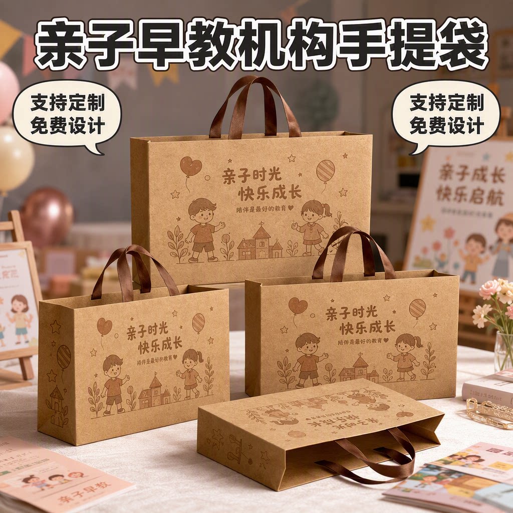 早教亲子乐园手提袋牛皮纸儿童礼品袋子亲子活动伴手礼包装袋X352